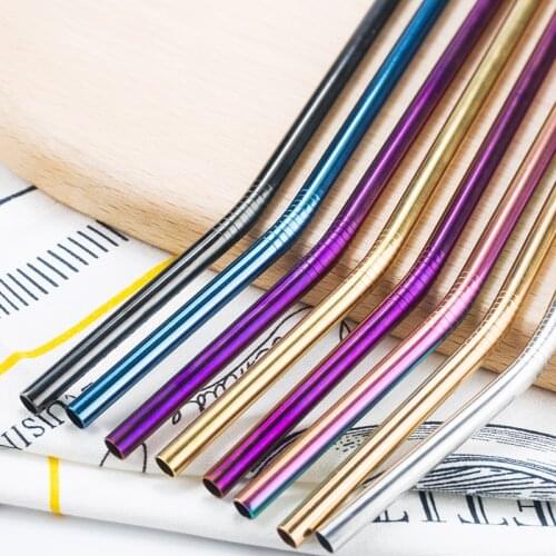 Colorful 304 Stainless Steel Metal Straight Bent drinking straws with Cleaner Brush reusable straw party bar accessories