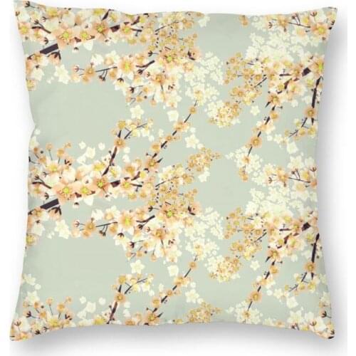 Elegant Flowers Yellow Cherry Blossom Cushion Cover Japanese Sakura Floral Floor Pillow Case for Sofa Fashion Pillowcase Decor