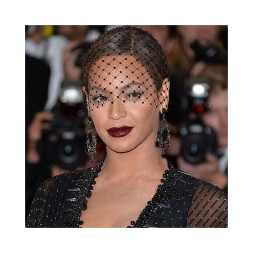 Black Face Veil For Bride Crystal Beaded veil Net Birdcage Veils Mysterious Hair Accessories Wedding Party