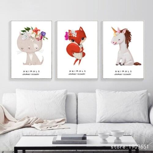 Cotton no frame cartoon animals journey scenery canvas printings oil painting printed on cotton wall art decoration pictures