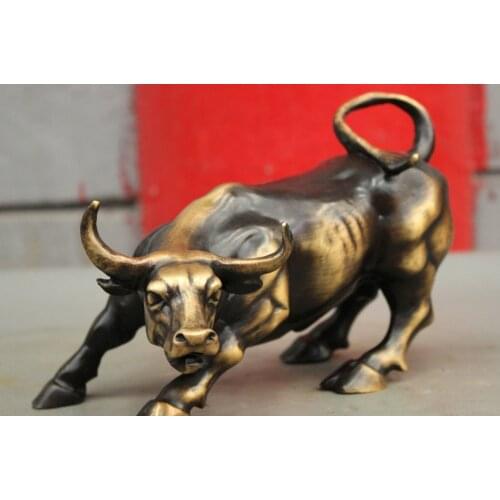 FengShui Chinese Bronze Copper Wealth Strong Animals Bull Ox Statue Sculpture 20CM FREE SHIPPING
