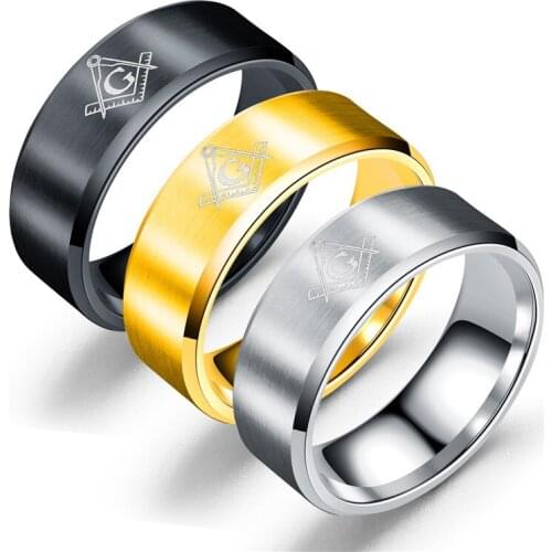 JUCHAO Black Sliver Gold Stainless Steel Ring Masonic Brother Alliance Finger Rings for Men Women Jewelry Anime Fans