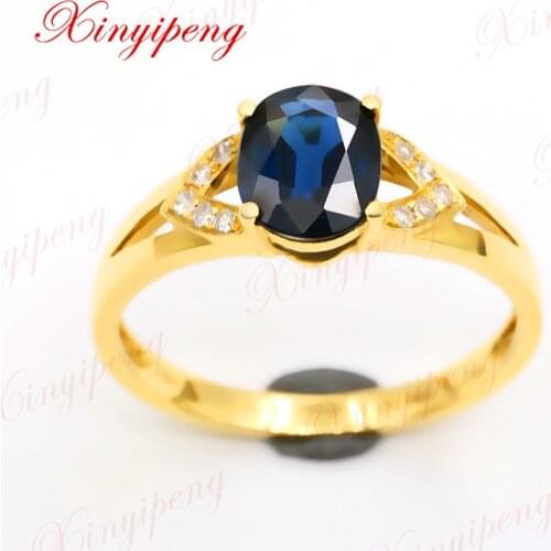 Xinyipeng 18K yellow gold inset natural sapphire ring women ring 7*9 generous style anniversary