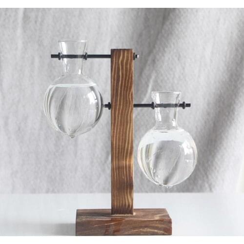 Plant Container Retro Stable Bottom Clear Wood Stand Glass Planter for Home Plant Retro Stable Bottom