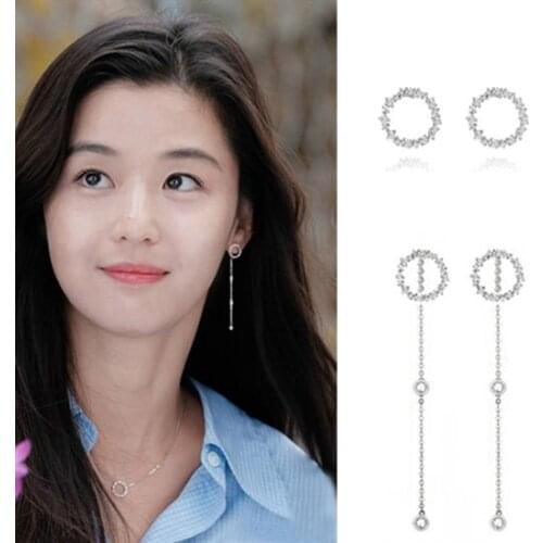 Latest New Style Good Jewelry Fashion Silver Color Crystal Rhinestone Round Stud Earrings Jewelry Pendientes Brincos