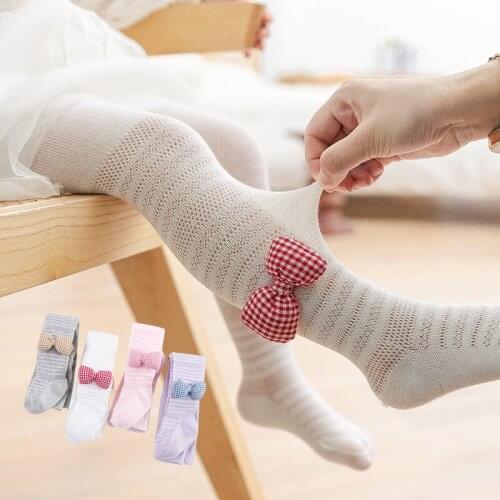 Newborn Summer childrens thin cotton three-dimensional lattice bowknot pantyhose mesh breathable anti-mosquito leggings
