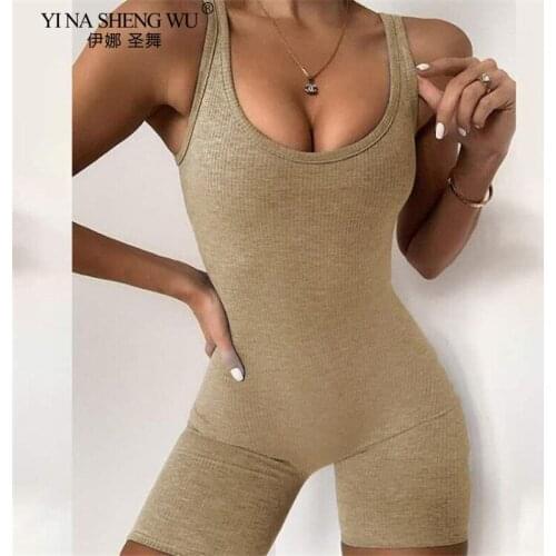 Summer Fashion Women Sexy Jumpsuit Streetwear Sleeveless Bodycon Solid Knitted Yoga Sport Jumpsuits Romper Overalls For Women