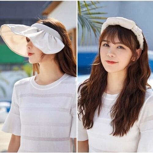 Summer Womens Sun Visor Empty Top Shell-shaped Hat Big Eaves Lotus Leaf Sunscreen Sunscreen Beach Hat Headband