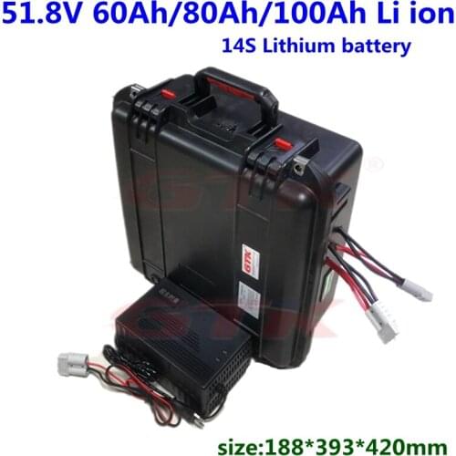 52V 60Ah/80Ah/100Ah Lithium battery with BMS for 5000W e-scooter power supply motorcycle solar system +10A charger