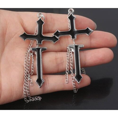 Statement Punk Korea Cross Earrings For Women Men Fashion Hip Hop Personality Tassels Pendant Drop Earrings Cosplay Jewelry