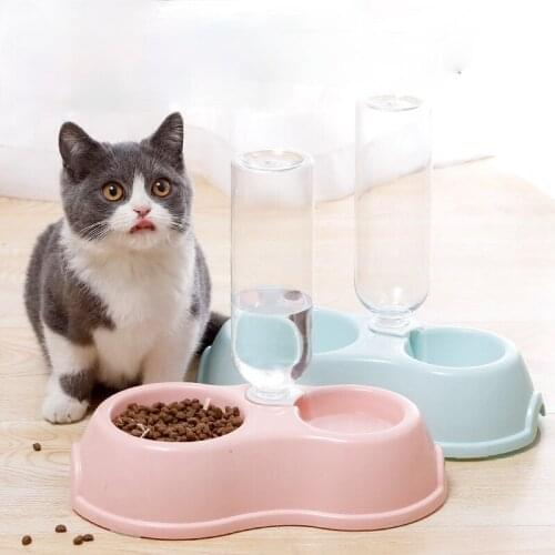 Pet Bowl Round Dual Purpose Dog Bowl with Thin Transparent Drinking Water Bottle Solid Dog Food Bowl Pet Food Bowl Pet Supplies