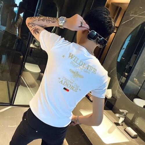 2021 summer short sleeve t-shirt mens fashion handsome half sleeve clothes tide brand embroidered tight shirt