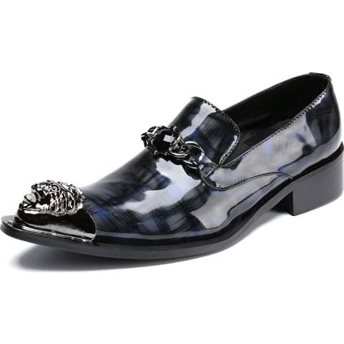 New Mens Leather Pointed Toe Iron Toe Leather Shoes Personality Fashion Trend Low-Top Shoes Large Size Set Foot Trend Shoes