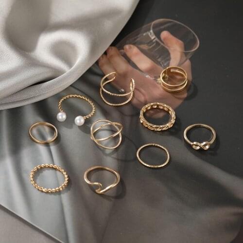 2021 Punk Gold Wide Chain Rings Set For Women Girls Fashion Irregular Finger Thin Rings Gift Female Knuckle Jewelry Party 10pcs