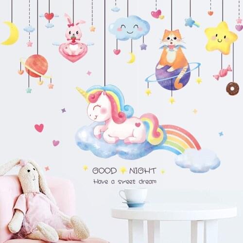 Zerolife Unicorn Wall Stickers For Kids Rooms Bedroom Living Room Decorative Children Wall Decals DIY Vinyl Wallpaper Murals
