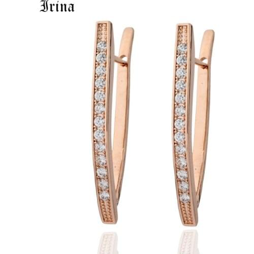 New V Shape Long Earrings For Women 585 Rose Gold /Silver Plated Cubic Zirconia Stud Earrings For Women Jewelry Girl Jewelry
