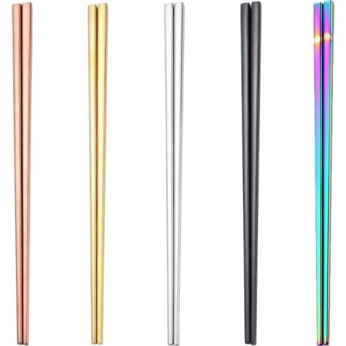 1 Pair 23cm Square Chopsticks Stainless Steel Titanium Gold Rose Gold Sushi Hashi Colorful Chopsticks