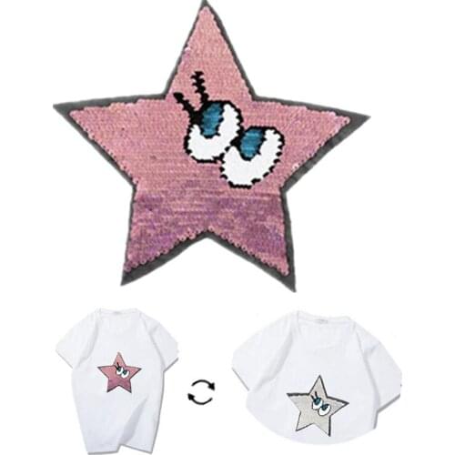 Sequins Patch Cartoon Eyes Star Reversible Change Color Patches For Clothing Strange Things Stickers Deal With It Tshirt Coat