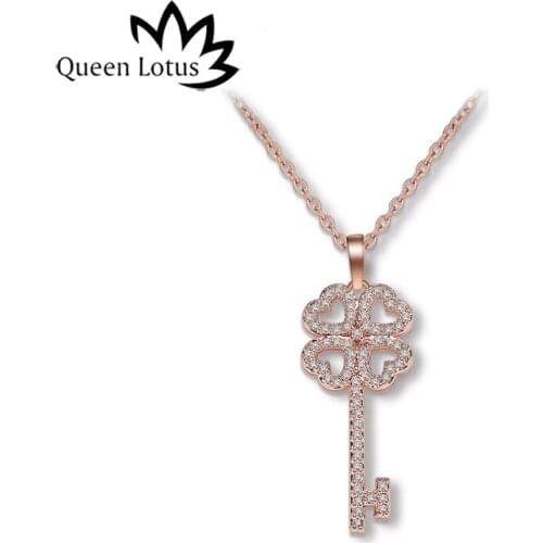 Queen Lotus New fashion necklace key long necklace for women Micro-mosaic zircon chain pendant female choker by the neck jewelry