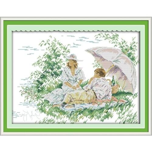 Joy Sunday Character Series Picnic Pattern 11CT/14CT Count Cross Stitch Kit Handmade Embroidery Needlework Home Decoration