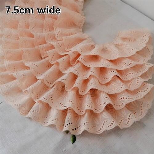 Shrimp Pink Cotton Embroidered Pleated Lace Fabric DIY Crumpled Skirt Dress Fluffy Cuff Collar Clothing Accessories Supply Renda