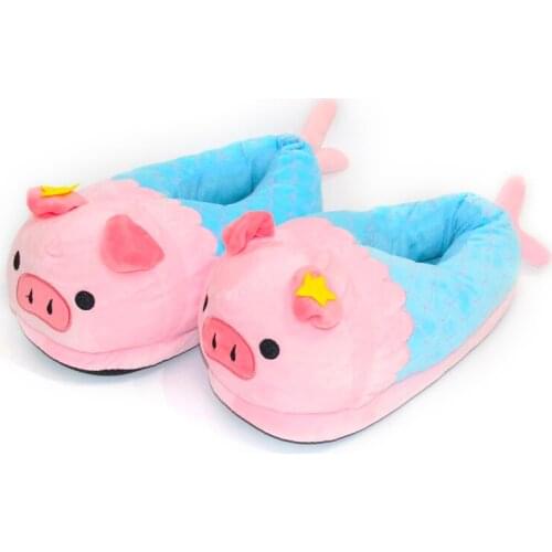 Cute Pink Cartoon Mermaid Pig Plush Slippers Womens Winter Warm Home Furry Slides Female Indoor Casual Slient Cotton Sandals