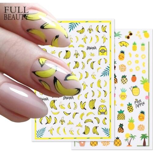 3D Banana Fruit Sticker Sliders for Nails Pineapple Watermelon Pattern Adhesive Decals all for Manicure Summer Tattoo CH1804-1