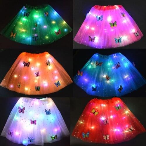 Women Girl LED Light Glow Star Butterfly Tutu Skirt Luminous Party Ballet Dance Dress Christmas Tree Hat New Year Costume Gift