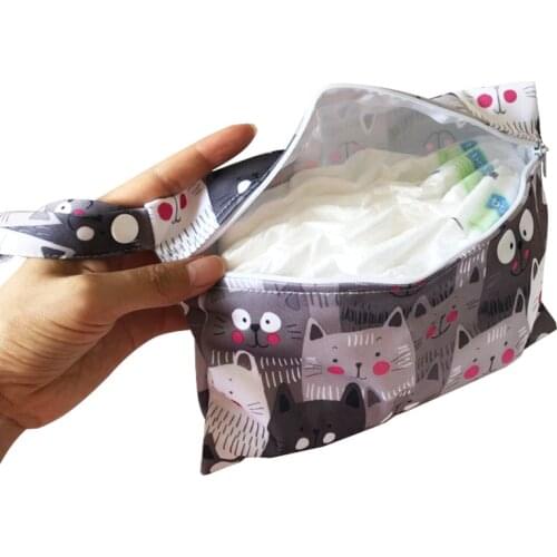 Baby Diaper Bag Printed Waterproof Wet Dry Nappy Zipper Handbag Stroller Carry Pack Travel Outdoor Wet Diaper Storage Bag Pocket
