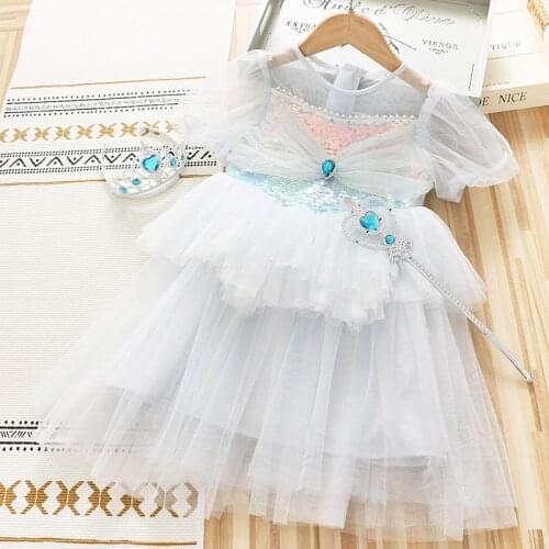 4-10 Years High Quality Summer Girl Dress 2021 New Lace Chiffon Flower Draped Ruched Kid Children Clothing Girl Princess Dress