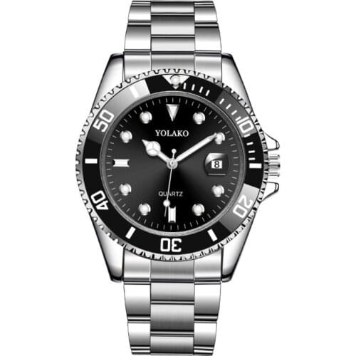 Yolako Hot Sale Calendar Mens Watch Stainless Steel Band Business Formal Quartz Watch