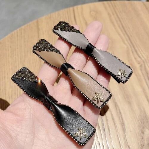 Womens Fashion Rhinestone Bow Hairpin Lady Leather Dragonfly Hair Clip