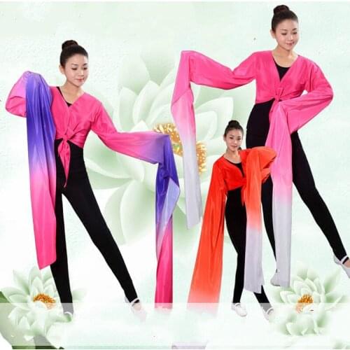 Women Chinese Dance Tops Tibetan Classical Adult Children Exercises Water Sleeve Connected Long Sleeved Tops Hanfu Stage Wear