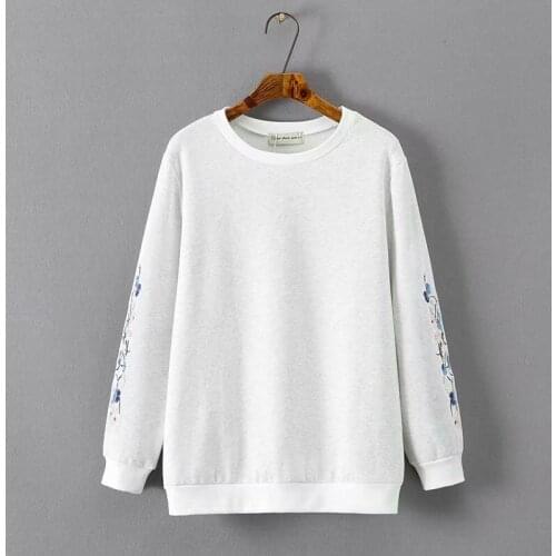 Plus size fleece embroidery cotton women pullovers sweatshirts 2019 spring casual ladies o-neck hoodies female white gray navy
