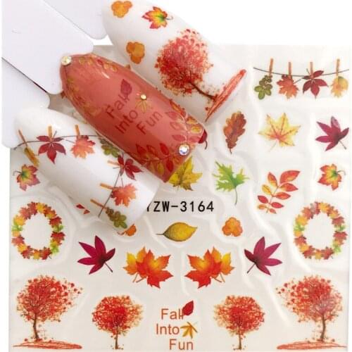 1PC 6.1*5.3cm Watermark Fall Leaves Nail Decals Autumn Yellow Maple Leaf Nail Art Stickers DIY Manicure Slider Decorations Tips