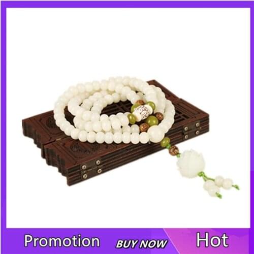 108 Beads Handwork Women Men Buddha Bead Natural and Smooth Multi-orb Bracelet White Bodhi Lotus Bracelet