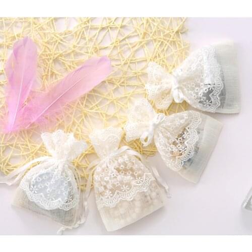 10x14cm White Star Lace Bag Jewelry Drawstring Bag Slub Yarn Bag 6/12/24 PCS Creative Jewelry Bag
