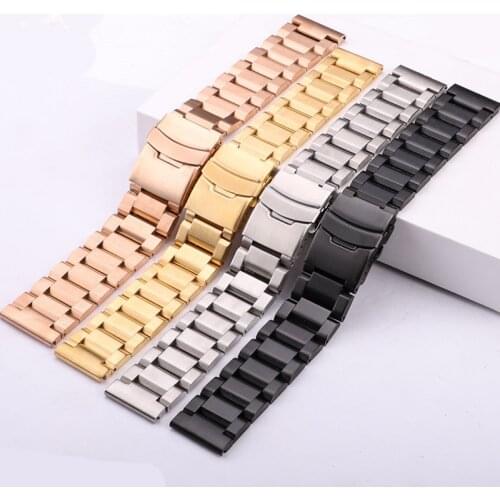 18 20 22 24mm Watchbands Bracelet Women Brushed Stainless Steel Wrist Watch Strap Band Double Push Deployment Clasp