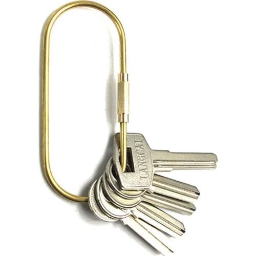 2PCS/LOT Originality Brass Keychin D Shape Yellow Key Ring Outdoor Camping Small Tool