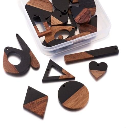 20pcs/Box Geometric Charms Walnut Wood Pendants with Resin Pendant Design for Women DIY Dangle Earrings Bracelet Jewelry Making