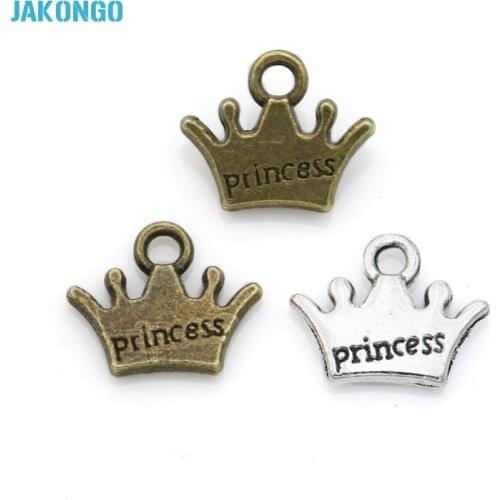 20pcs Antique Silver Bronze Plated Crown Princess Charms Pendants for Jewelry Making DIY Handmade Craft 11x12mm