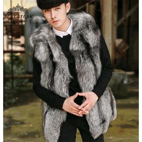 2020 New Real Natural Fox Fur Vest With Hood Thick Warm Male Sliver Fox Fur Jacket Winter Men Fur Coat Outwear Luxury FM-030