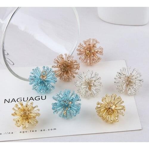 4pcs Korean Romantic Earrings Fashion Fairy Breath Crystal Beads Woven Pendant Vintage Flower Earring Diy Jewelry Accessories