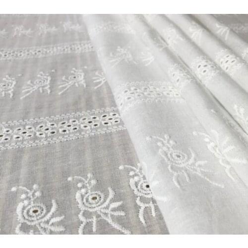 Off White Lace Fabric, Flower Cotton Lace, Vintage Style Cotton Lace Fabric, Eyelet Dress Fabric By Yard