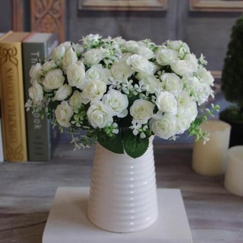 Free shipping 2pcs/lot 15 Heads Artificial Mini Rose Bouquets Home Dinner Table Wedding Decorative Silk Flowers 5 Colors