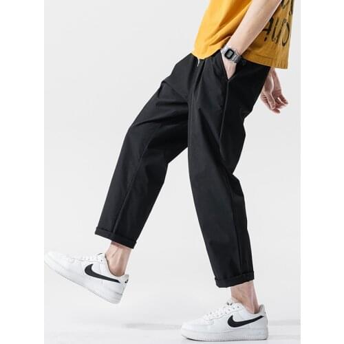Mens Summer Casual Pants Harem Trousers Elastic Waist Ankle-Length Mans Pants