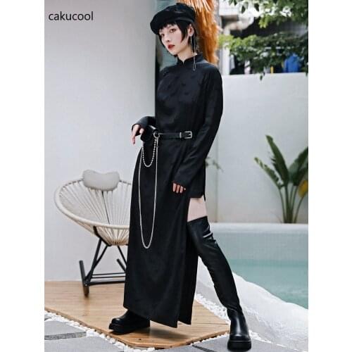 Cakucool 2021 summer new dark wind big size party high waist split thin cheongsam skirt personalized sexy dress