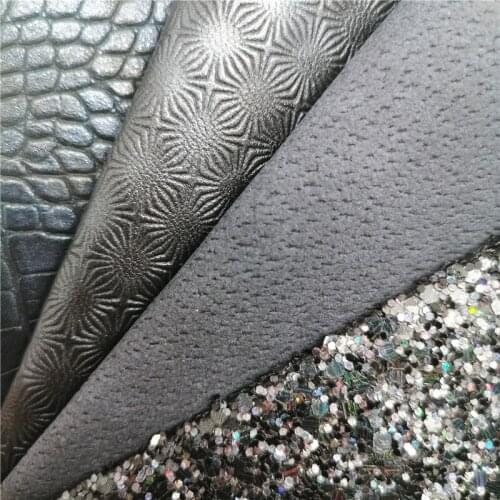 Black Chunky Glitter Leather Fabric Spiders Crocodile Embossed Synthetic Leather Sheets For Earrings BOWS DIY 21X29CM G510