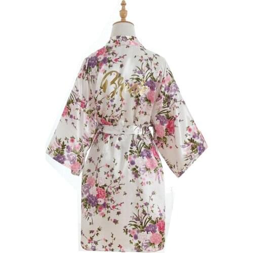 BALDAUREN Wedding Series Floral Bronzing Powder Bridal Simulation Silk Short Dressing Gown