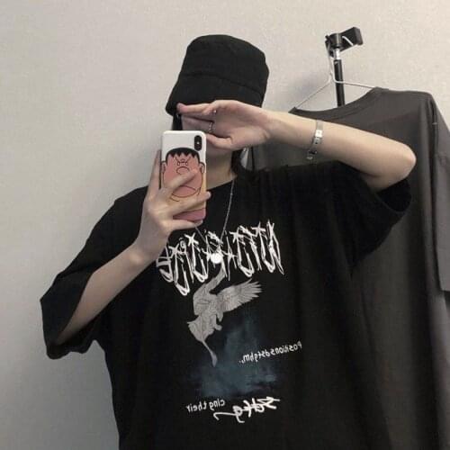 Womens Tops Are You Dragon of The Dark Japanese Casual T-shirt Harajuku Dark Anime Print Punk Loose Summer Women large T-Shirt